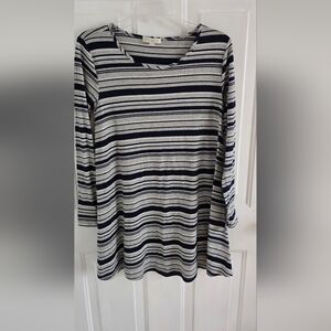love, Fire Striped Long Sleeve Tee in Navy and White
